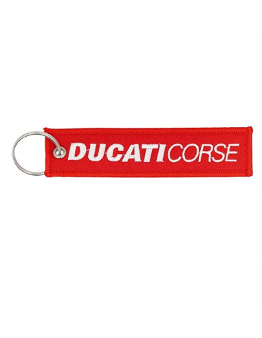 Porte clé Ducati Corse en tissu rouge avec broderie Ducati Corse blanche
